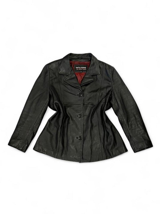 Vintage Wilsons Black Genuine Leather Blazer Jacket Y2K Minimalist Moto XL