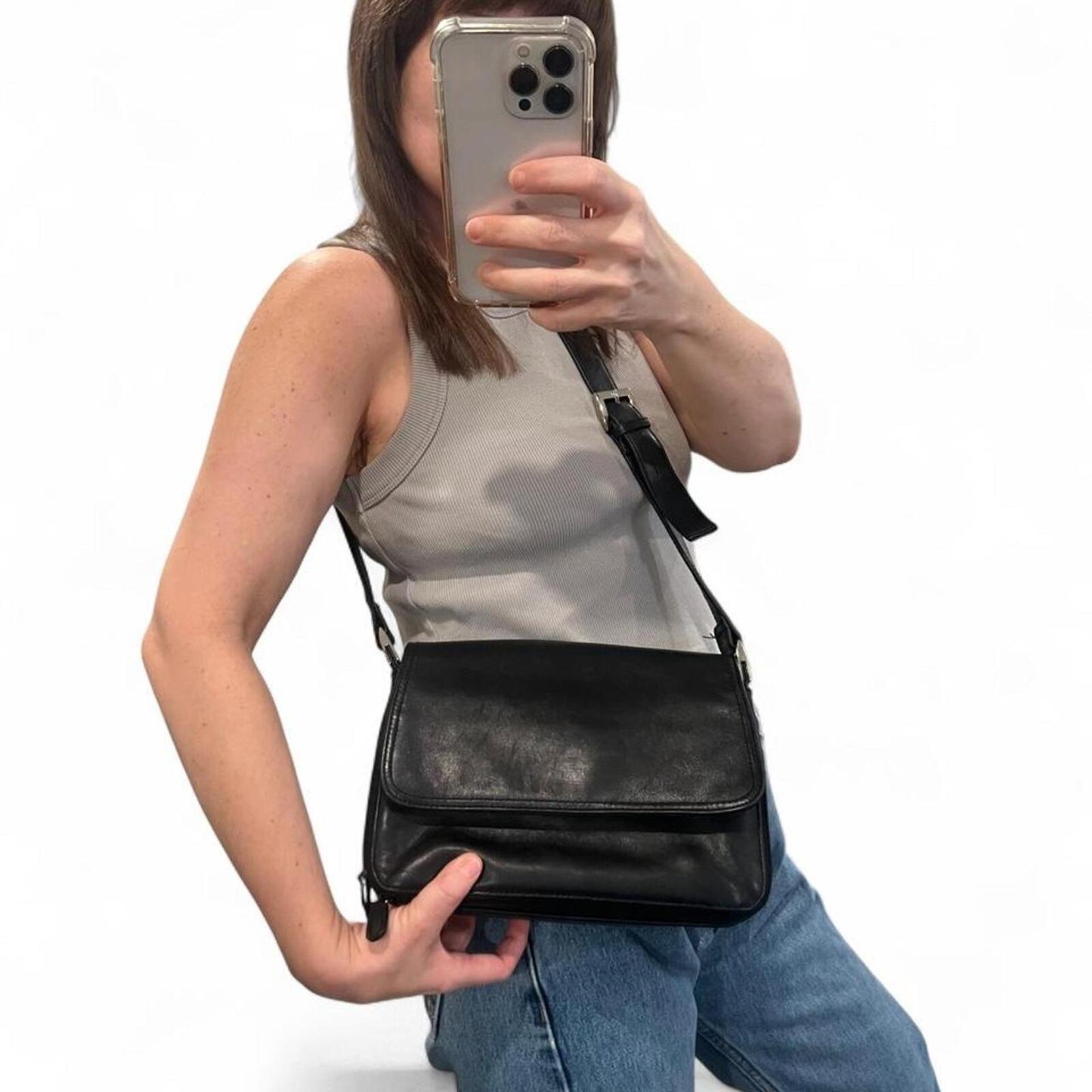 Vintage Worthington Black Leather Shoulder Bag