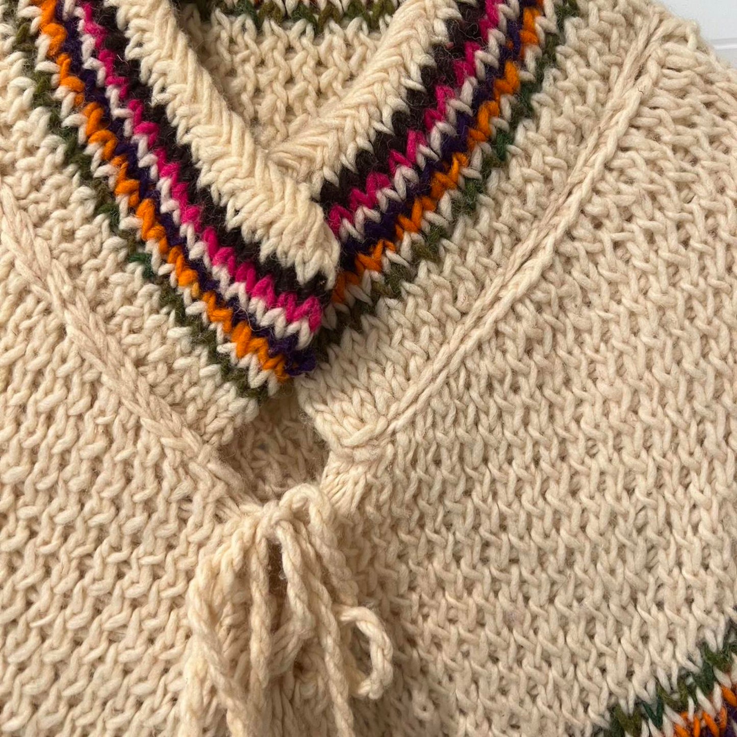 Vintage Knit Fringe Poncho