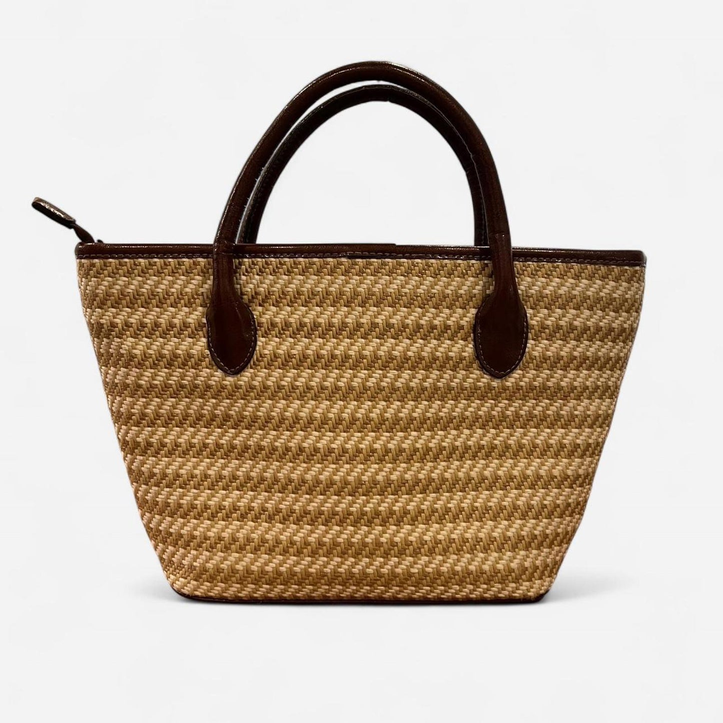 Vintage Y2K Woven Straw Tote Brown Leather Heart Bag