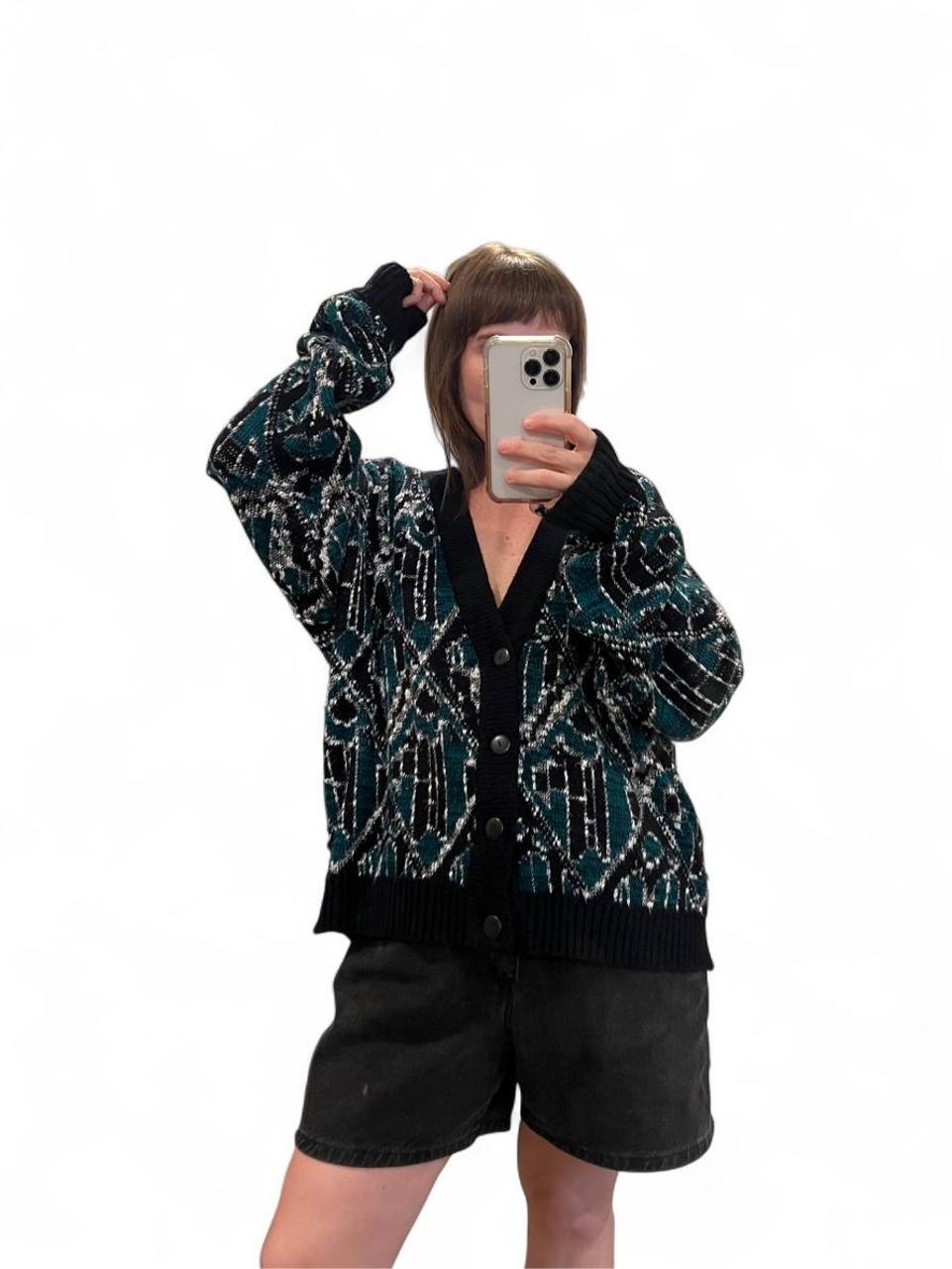 Vintage 90s Abstract Knit Grandpa Cardigan Oversized XL