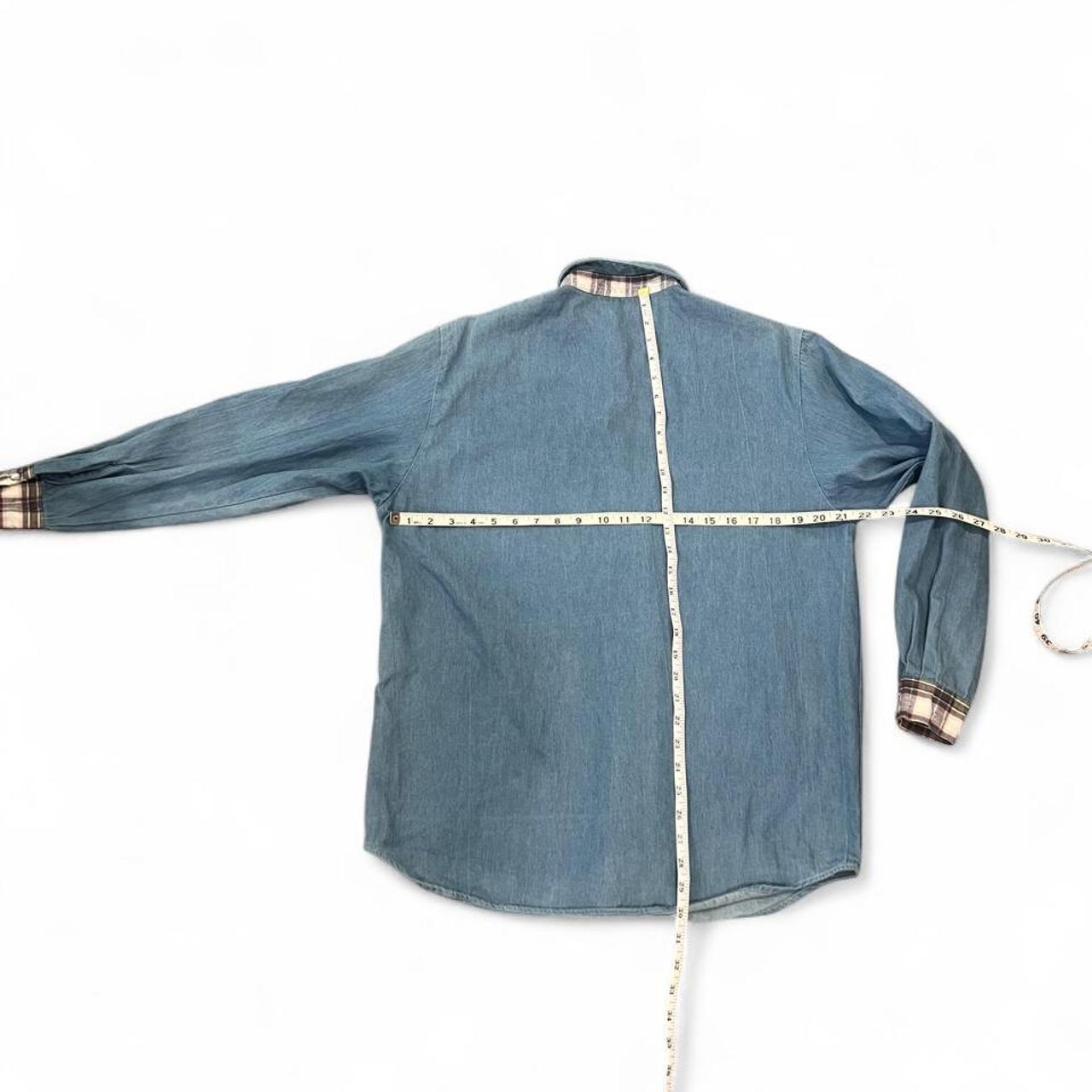 Vintage 90s Chambray Western Snap Shirt Plaid Yoke Oversized Denim Button Up