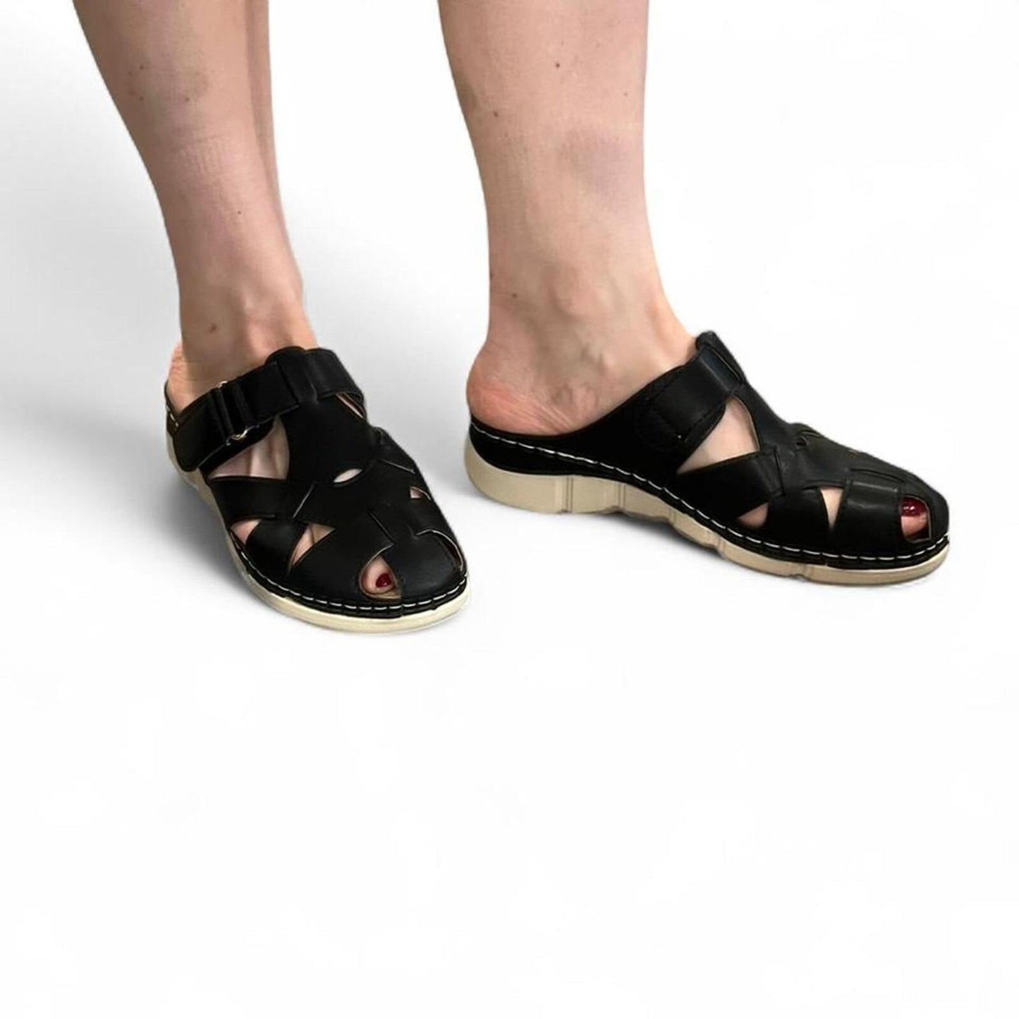 Black Fisherman Sandals Chunky Comfort Slides