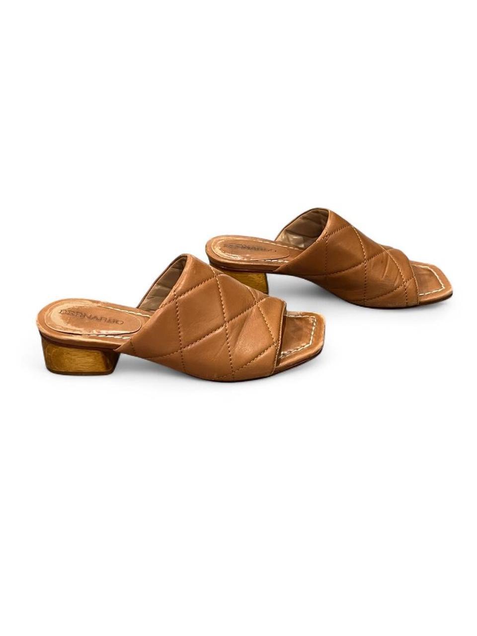 Bernardo Quilted Leather Slide Heels Camel Block Heel Minimalist Sandals