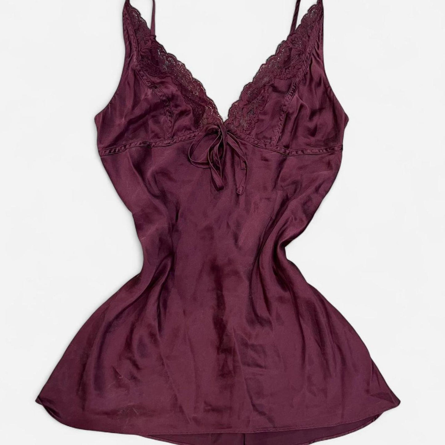 Y2K Victoria’s Secret Burgundy Silk Lace Tank Top