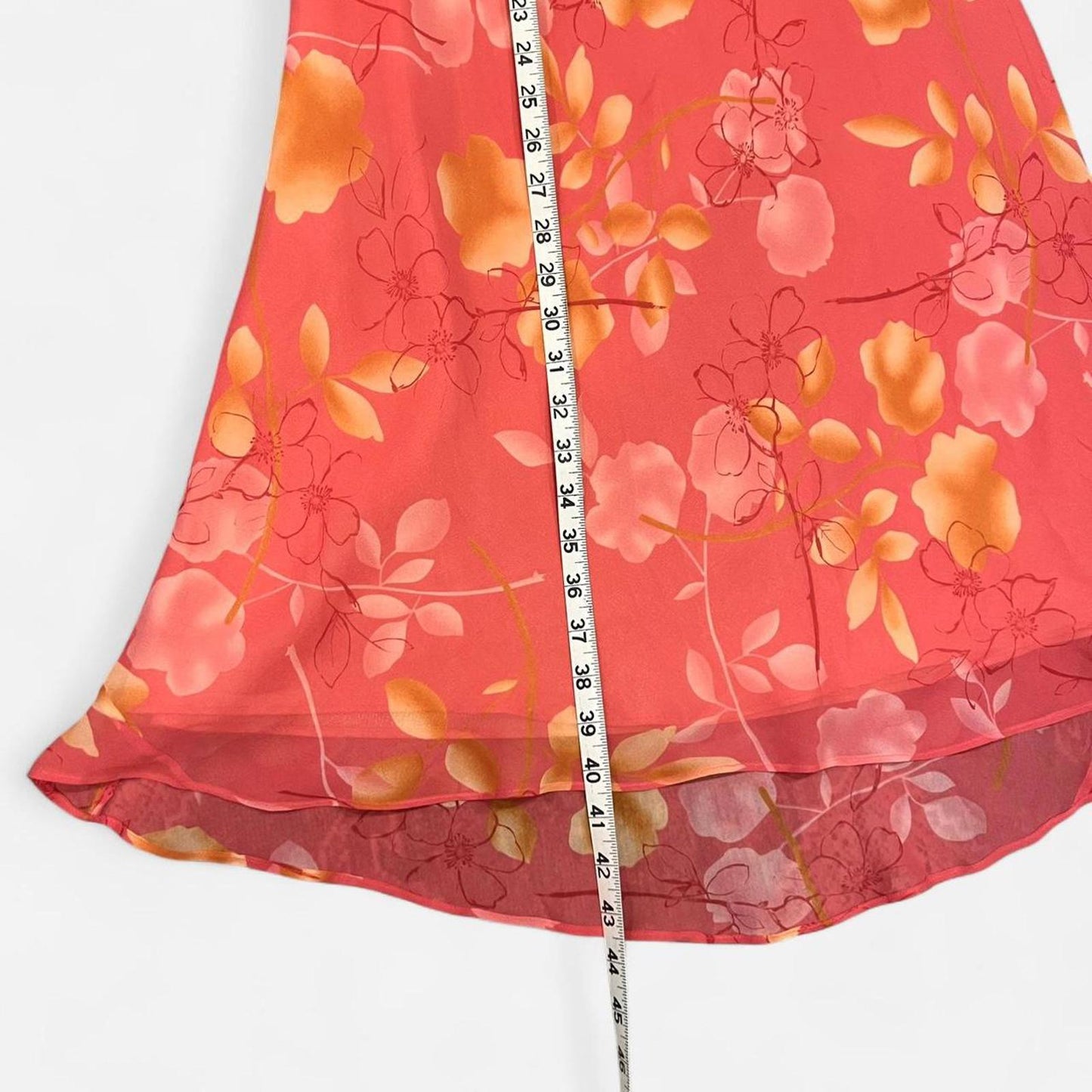 Vintage Y2K Silk Floral Dress Pink Orange Midi
