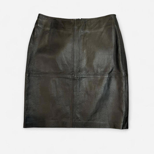 Vintage Black Leather Midi Skirt | 90s Minimal