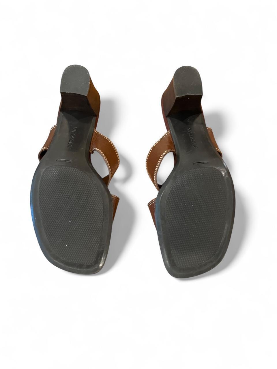 Y2K Brown Leather Heeled Slide Sandals Size 8