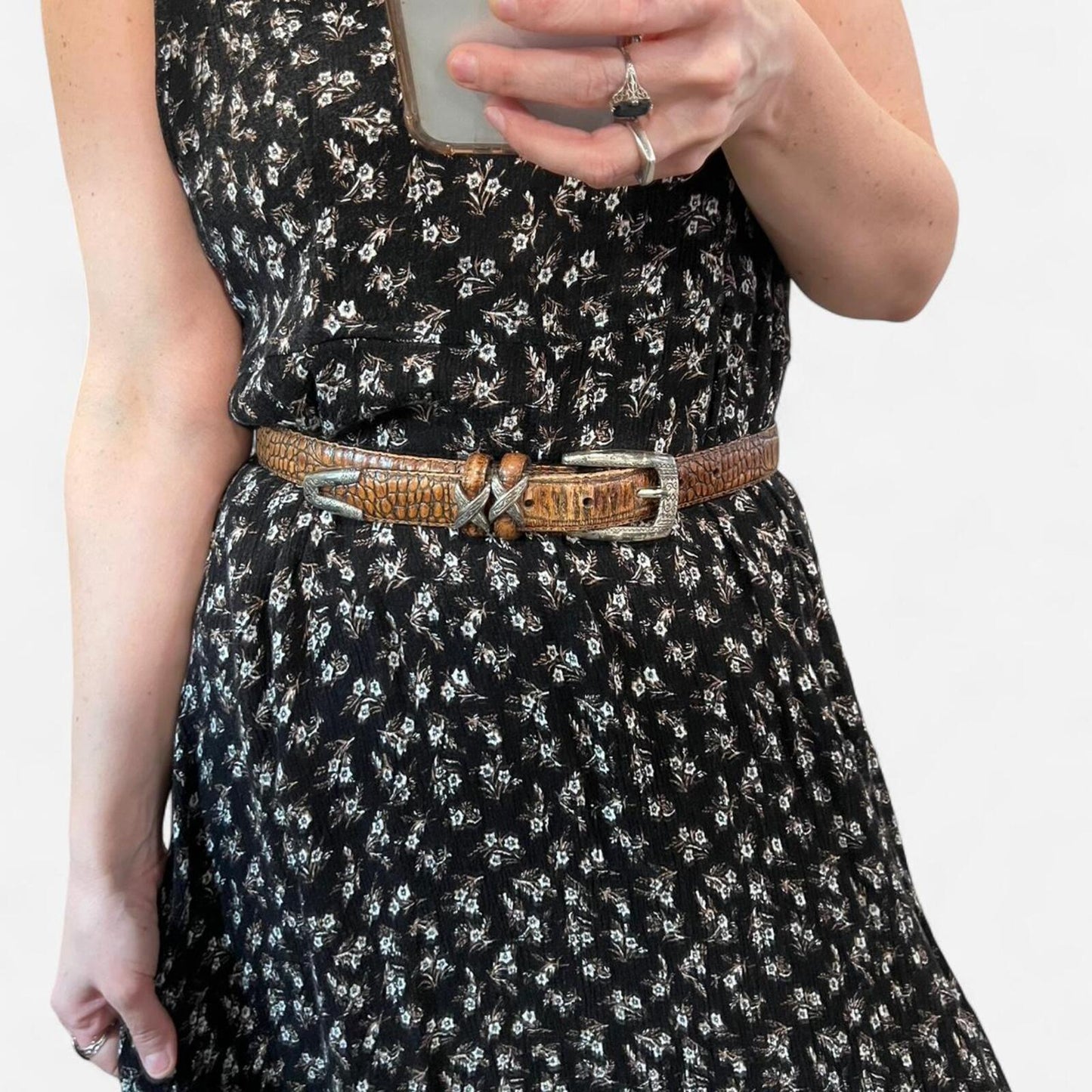 Vintage Brighton Croc Embossed Leather Belt Western Boho