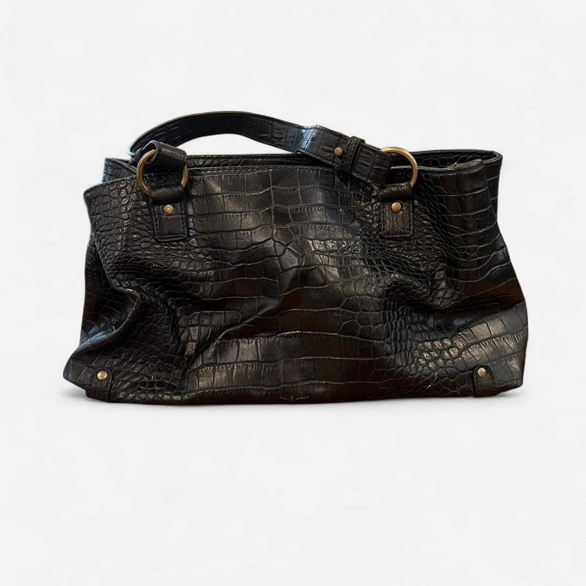 Vintage Y2K Croc Embossed Shoulder Bag Black Faux Leather