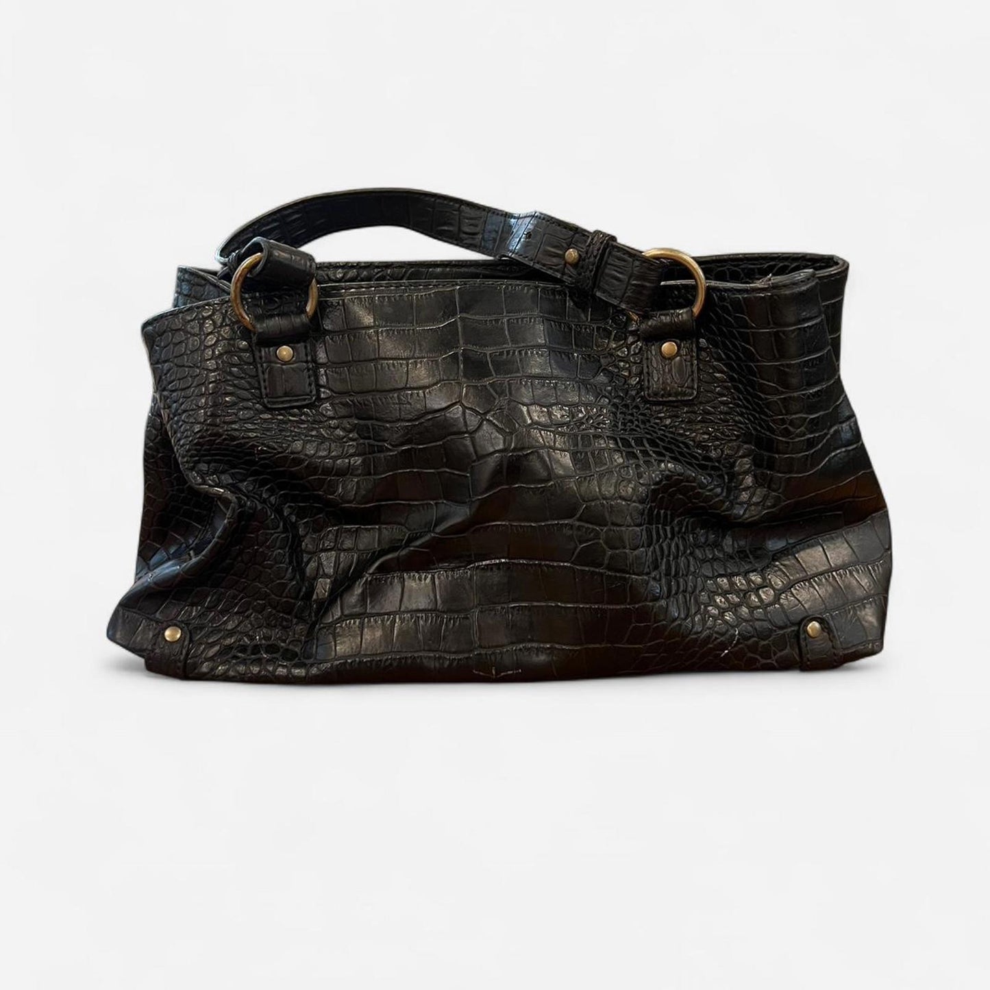Vintage Y2K Croc Embossed Shoulder Bag Black Faux Leather