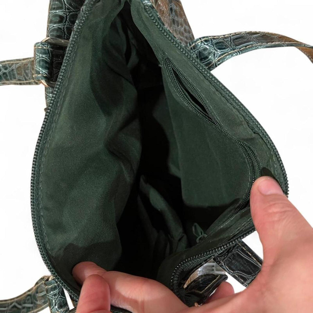 Y2K Dark Green Croc Embossed Shoulder Bag Baguette