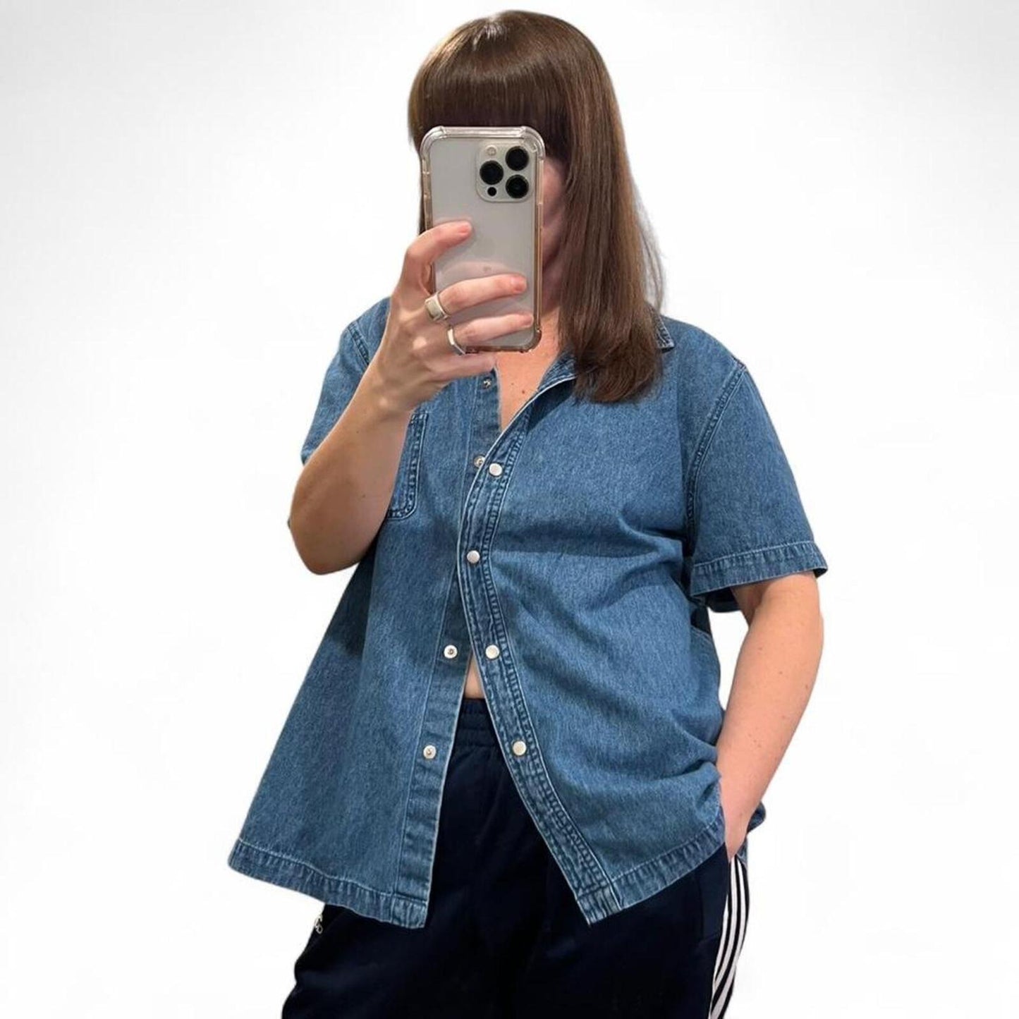 Y2K Denim Button Up Shirt Short Sleeve Oversized