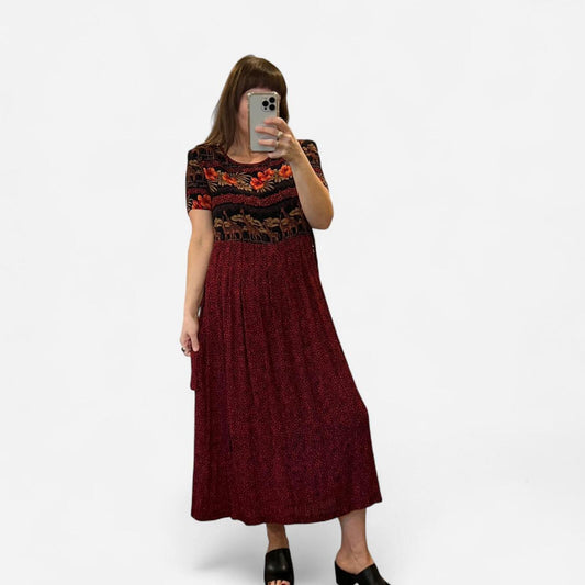 Vintage Safari Print Midi Dress Giraffe Animal Print 90s Grunge
