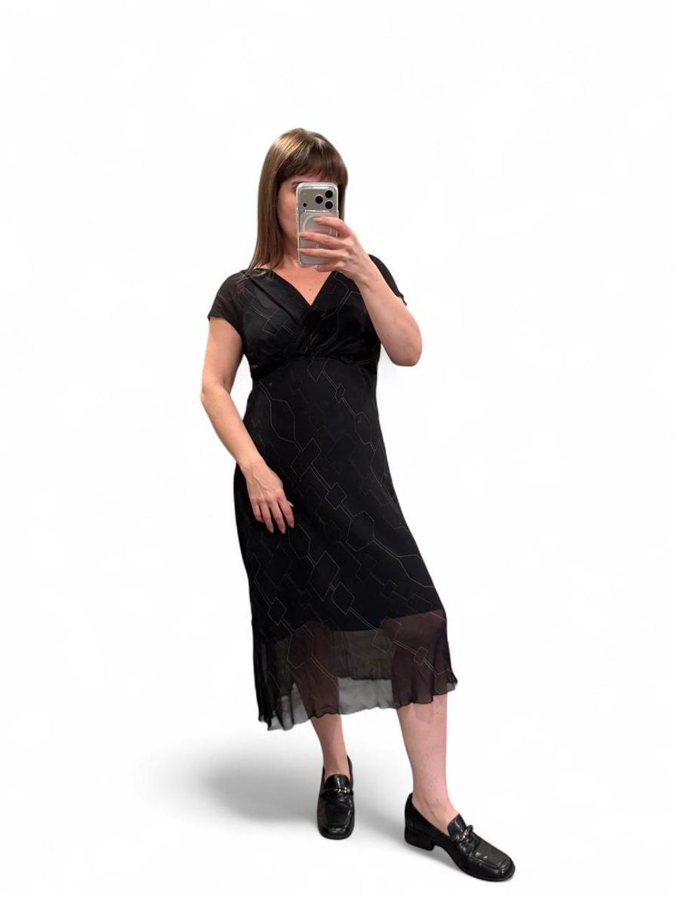 Y2K Black 100% Silk Sheer Midi Dress