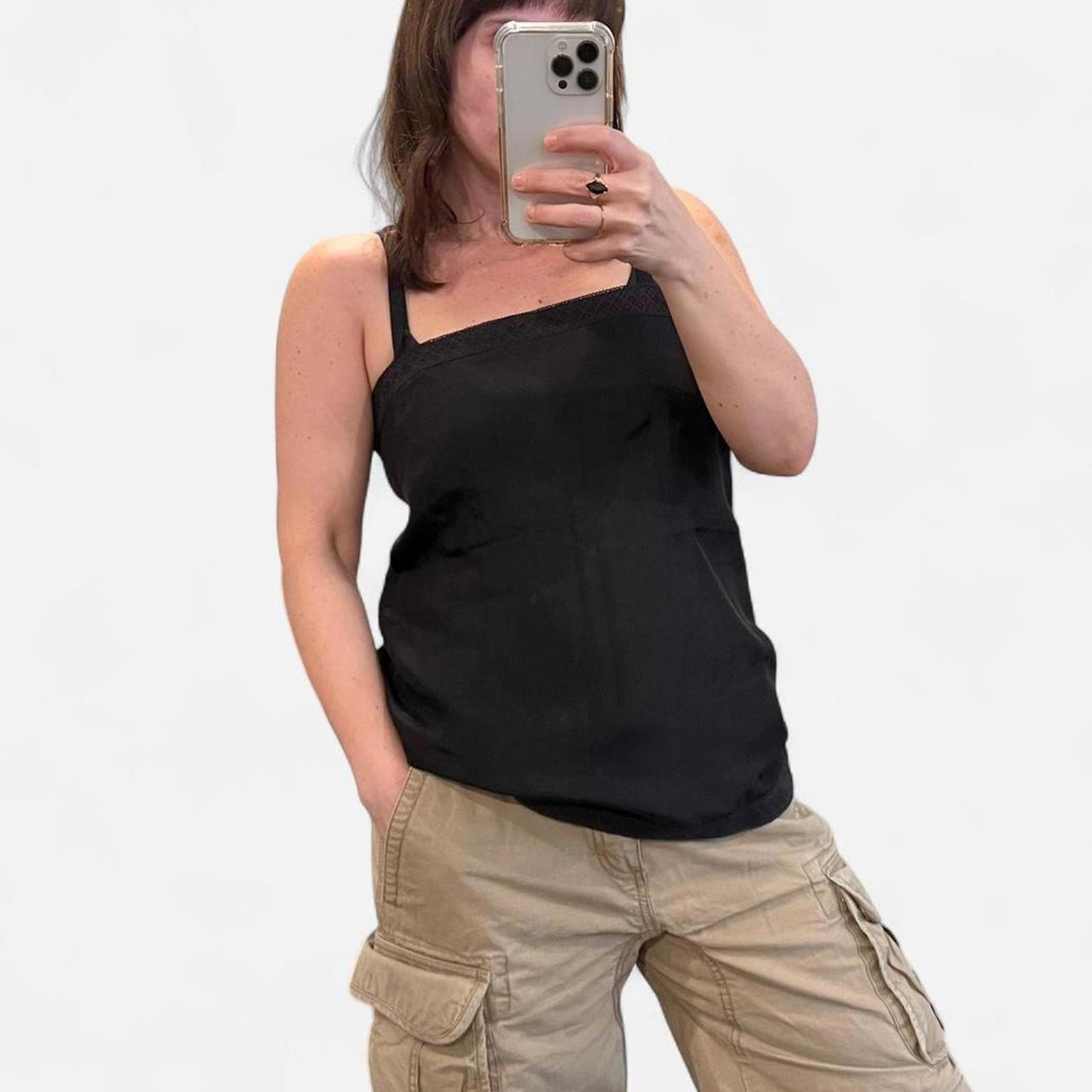 Vintage Black Silk Cami Top