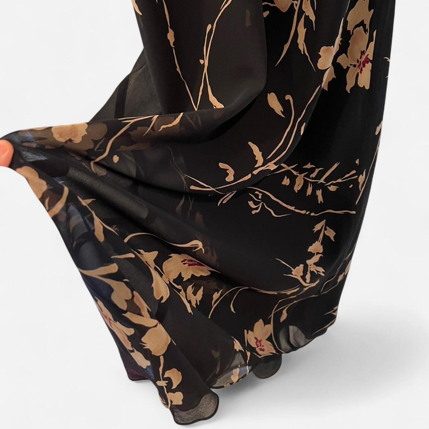 Vintage Silk Floral Midi Dress 2 Black Minimal Y2K