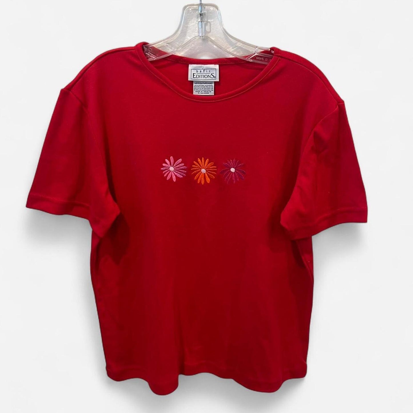 Vintage Y2K Red Baby Tee Floral Embroidered