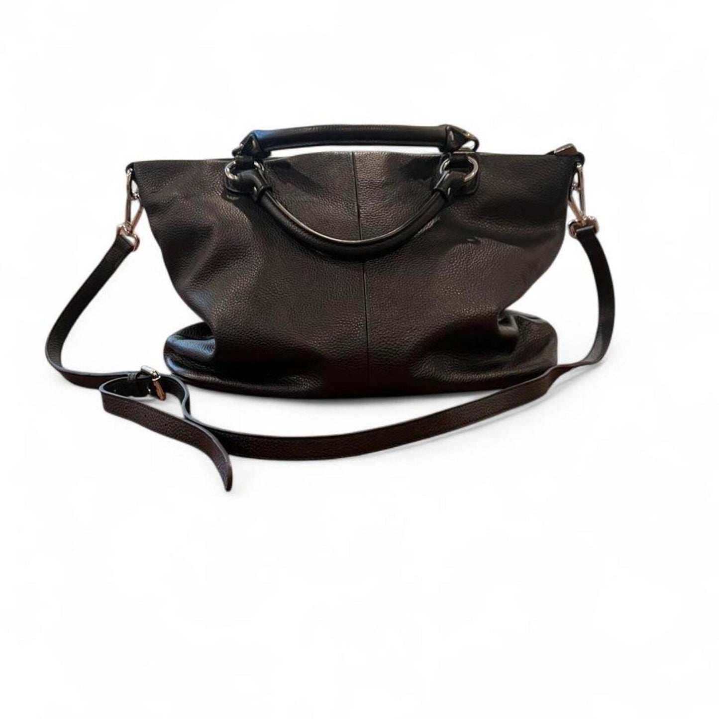 Black Pebbled Leather Slouchy Tote Bag Oversized Shoulder Crossbody Purse