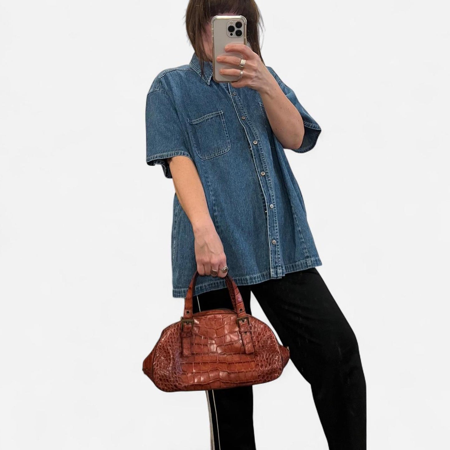 Vintage 2000s Croc Embossed Leather Satchel