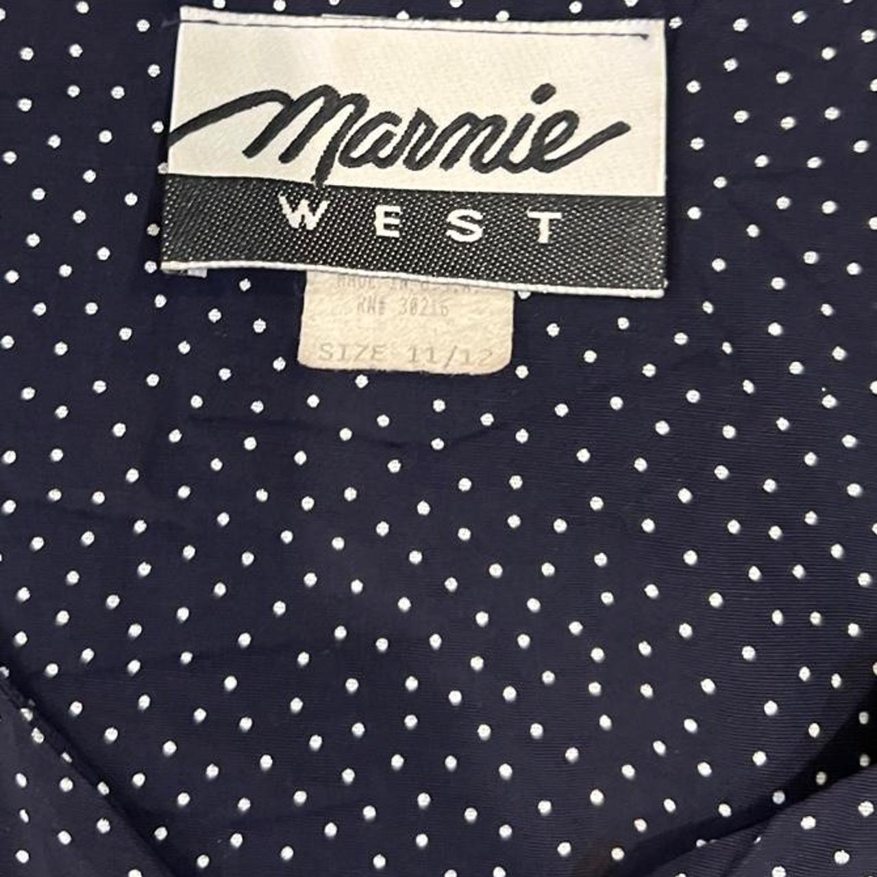 Vintage 90s Navy Polka Dot Button Front Dress Pearl Buttons
