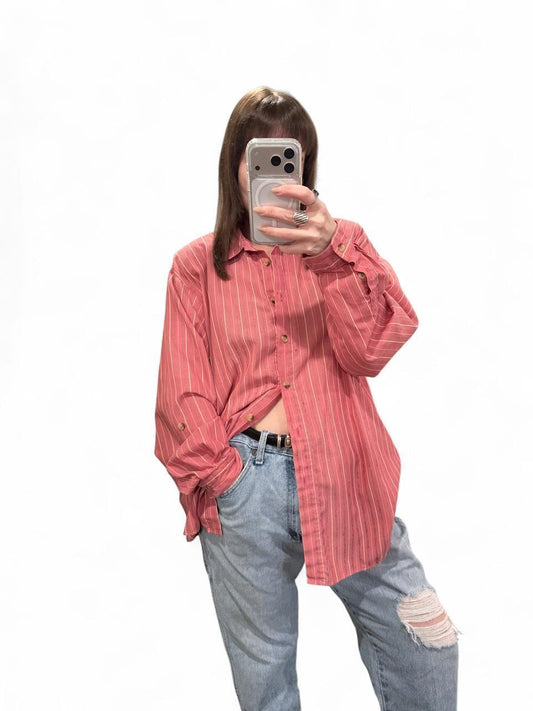 Vintage 90s Coral Striped Oversized Button Up