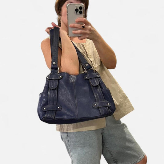 Vintage 2000s Navy Leather Shoulder Bag