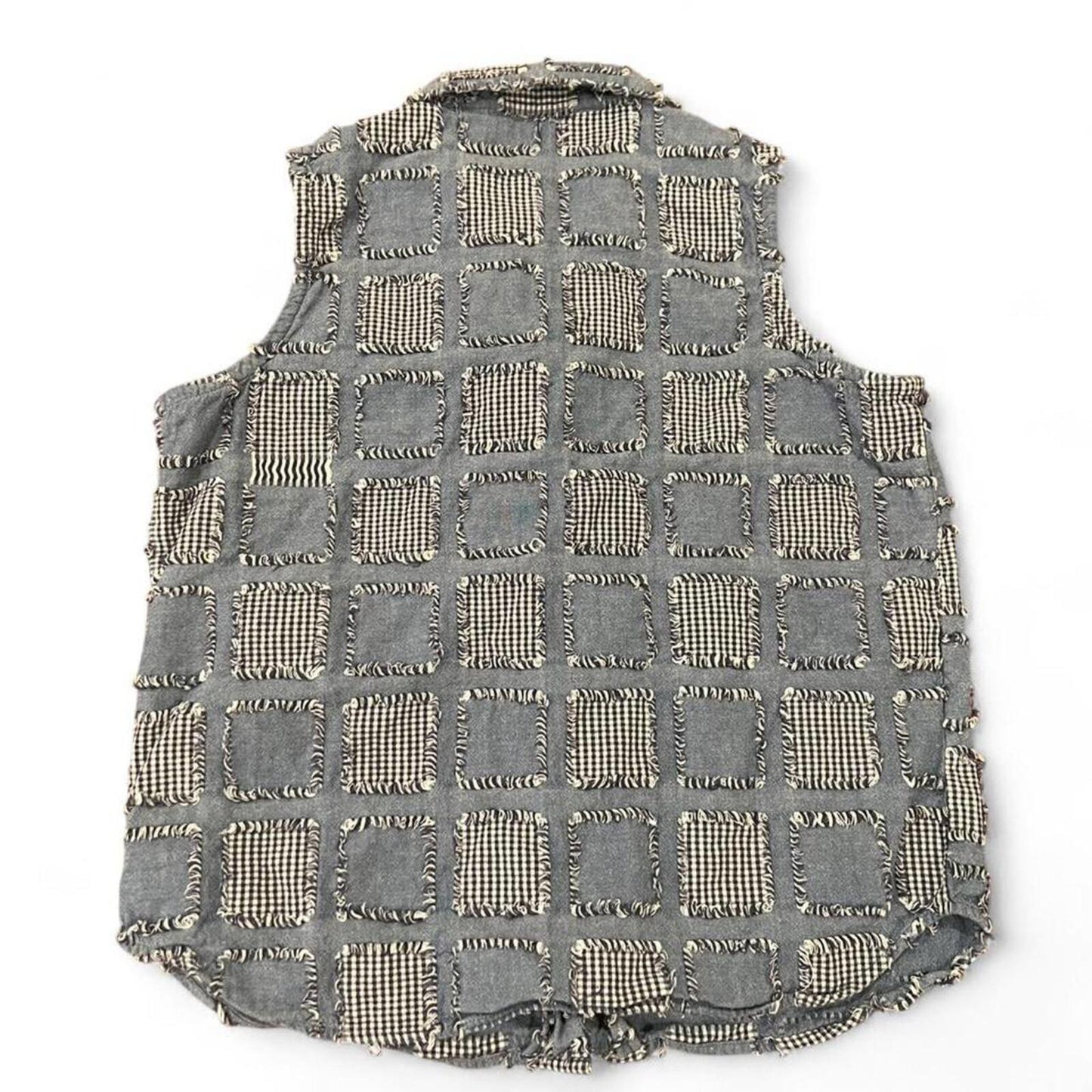 Vintage 90s Patchwork Gingham Denim Button Up Vest