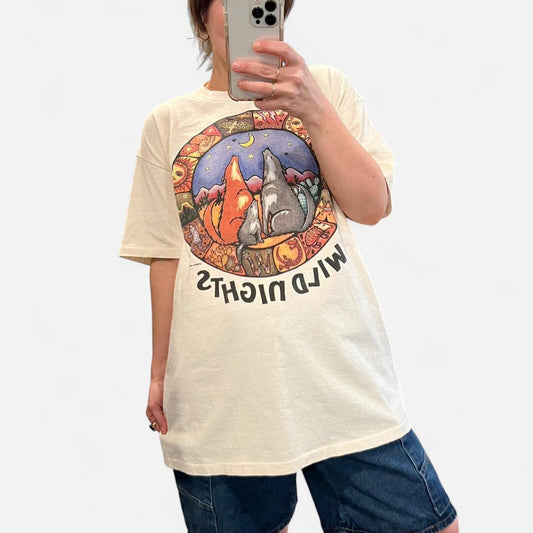 Vintage 90’s Project Earth Wild Nights Wolf Graphic Tee Made USA
