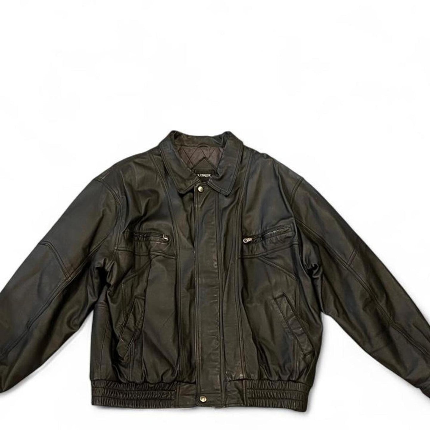 Vintage 90s Black Leather Bomber Jacket Oversized Genuine Leather Coat
