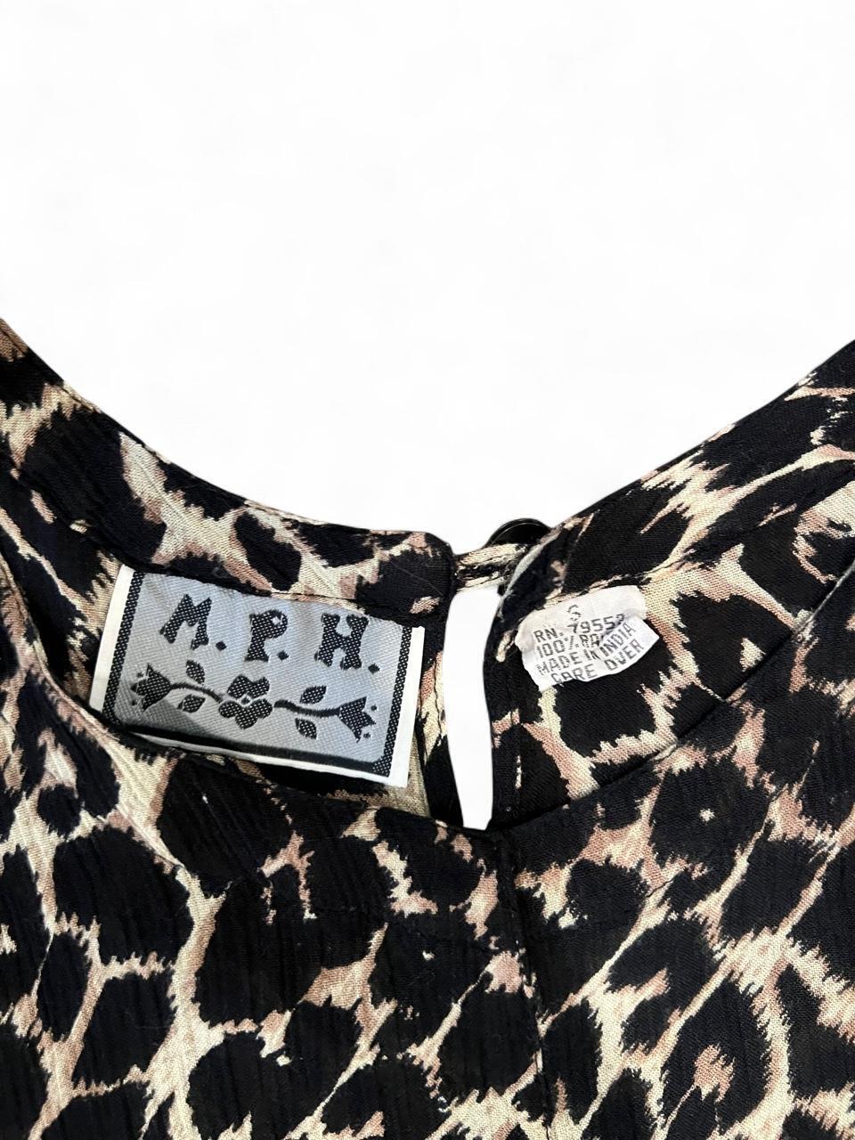 Vintage 90s Leopard Print Maxi Dress Boho Grunge Sheer Flowy S