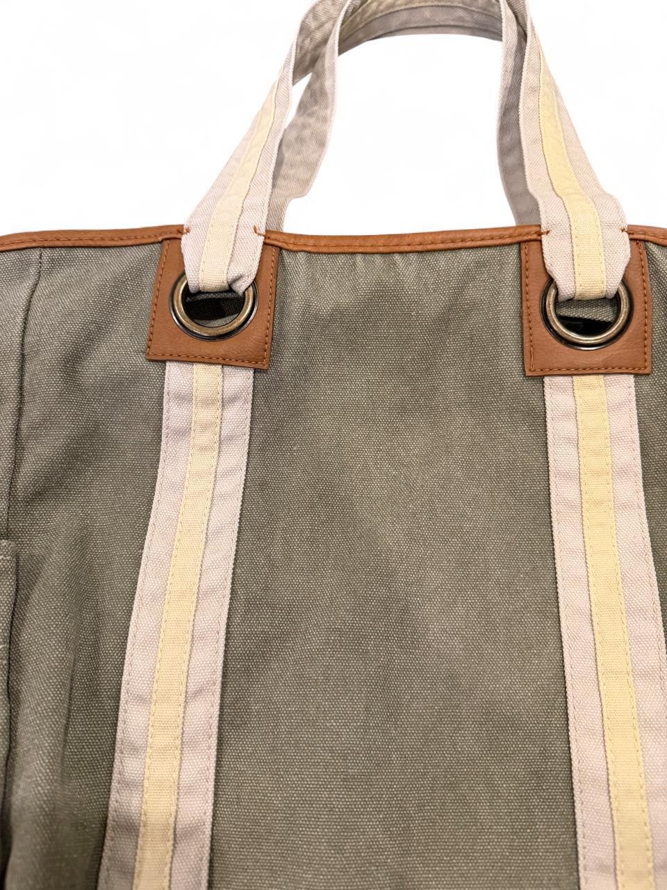 Vintage Y2K Olive Green Canvas Utility Tote Bag