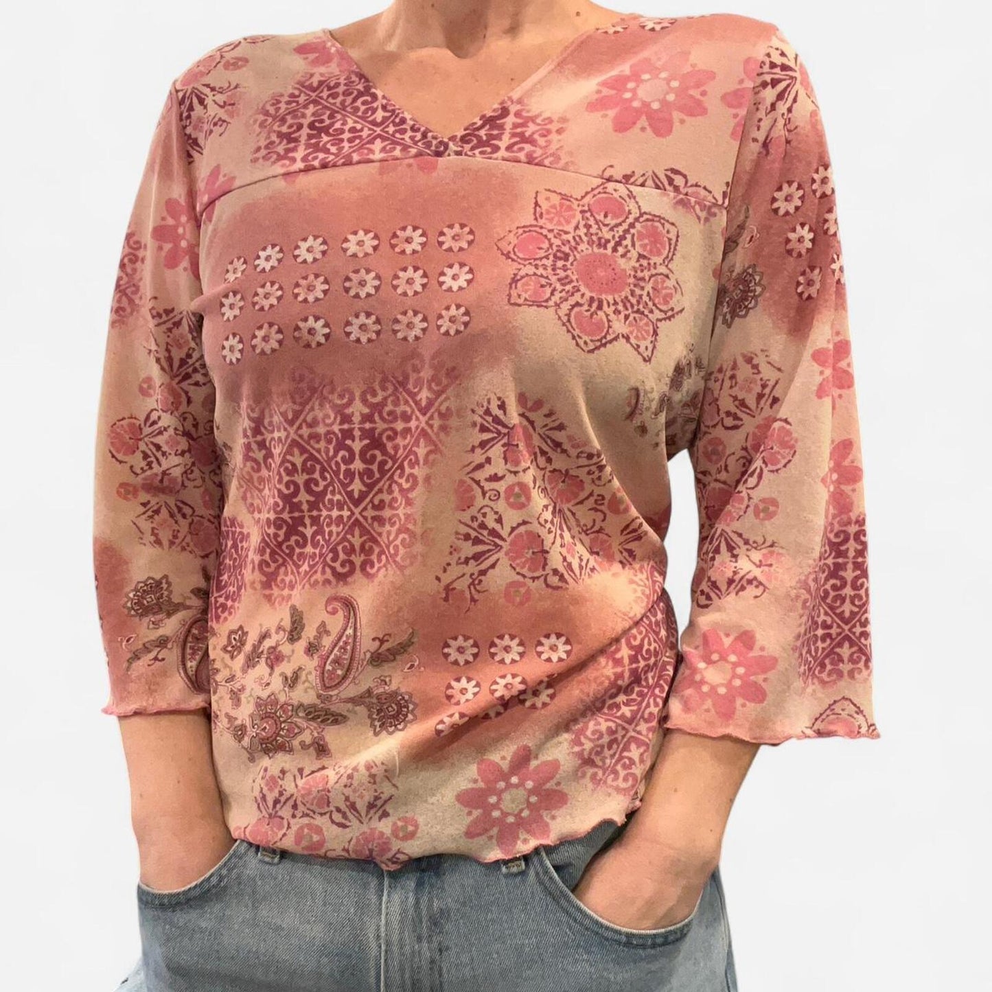 Vintage Y2K Sheer Pink Patchwork Top S/M Fairy Grunge Mesh