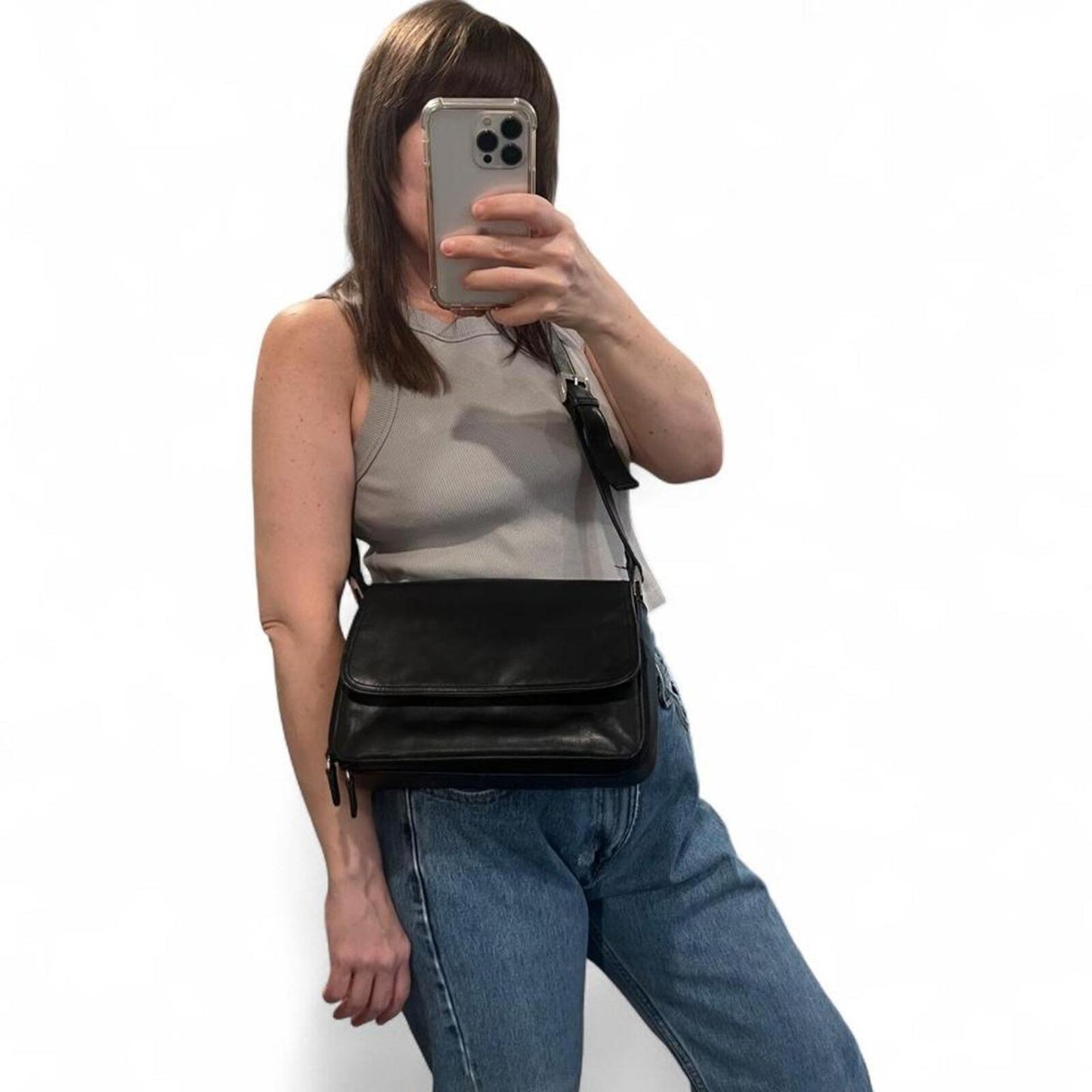 Vintage Worthington Black Leather Shoulder Bag