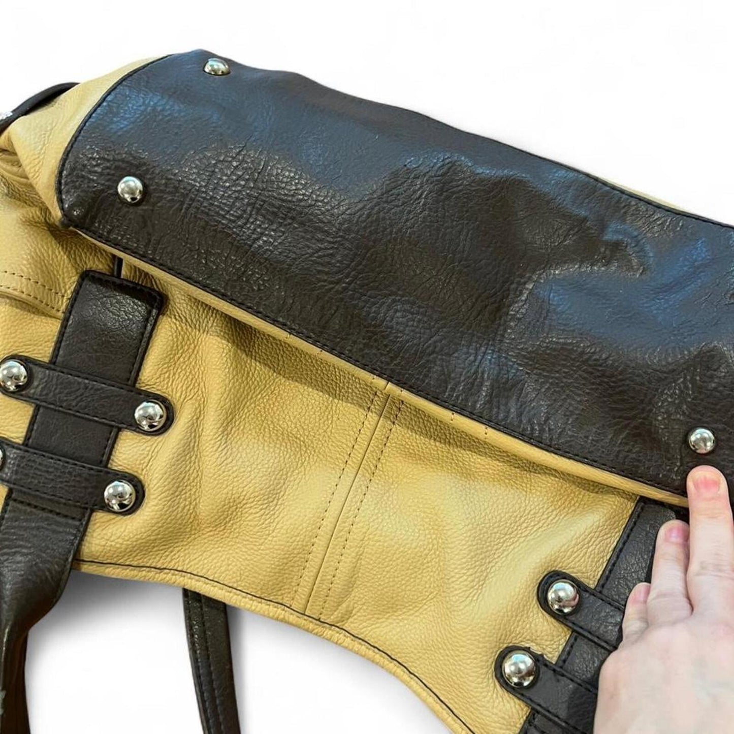 Vintage Y2K Tan Leather Shoulder Bag Studded Straps