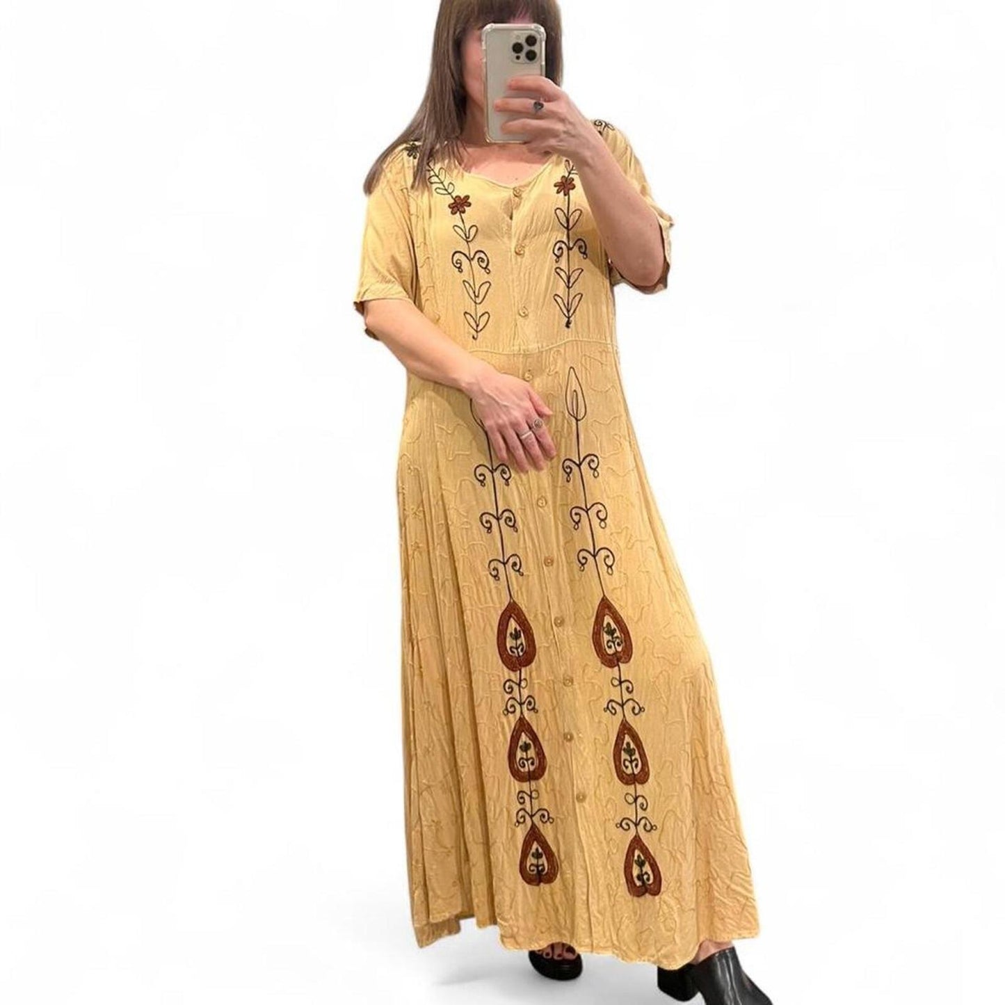 Vintage 90s Embroidered Boho Maxi Dress