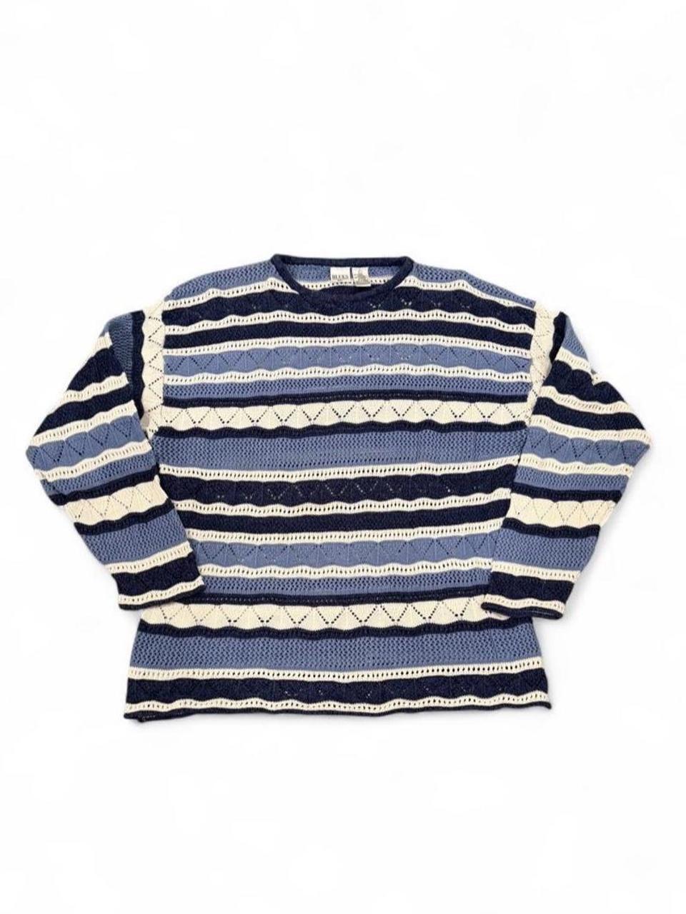 Vintage 90s Blue Open Knit Striped Sweater