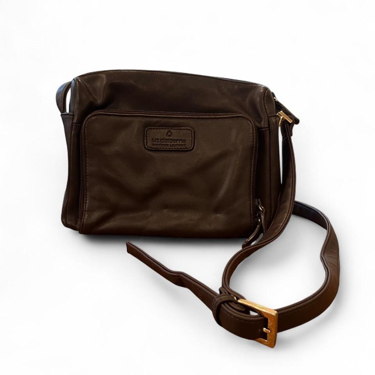 Vintage Liz Claiborne Brown Leather Crossbody Shoulder Bag Y2K