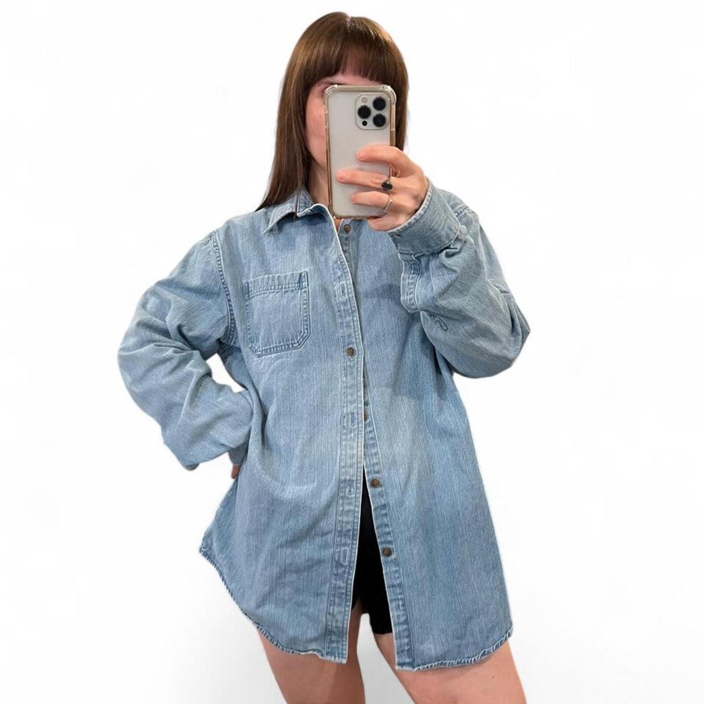 Vintage Light Wash Denim Button Up Shirt Oversized 90s Y2K