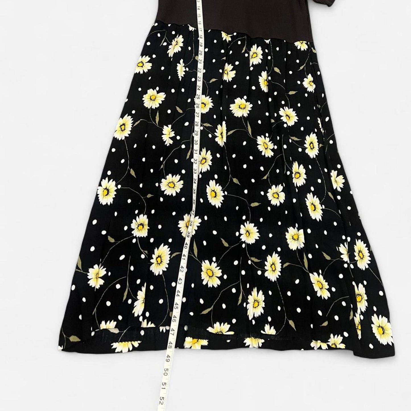 Vintage 90s Daisy Print Midi Dress Black Floral Babydoll