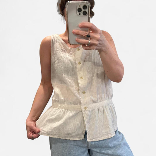 Vintage 90s Cottagecore Linen Button Tank Top