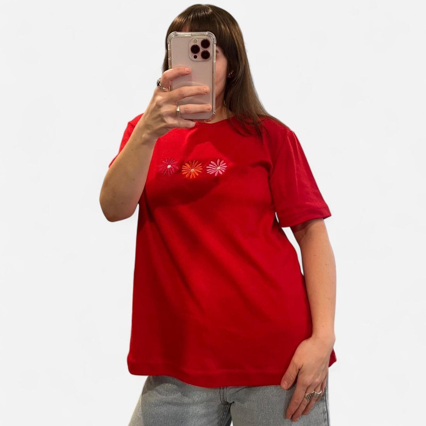 Vintage Y2K Red Baby Tee Floral Embroidered