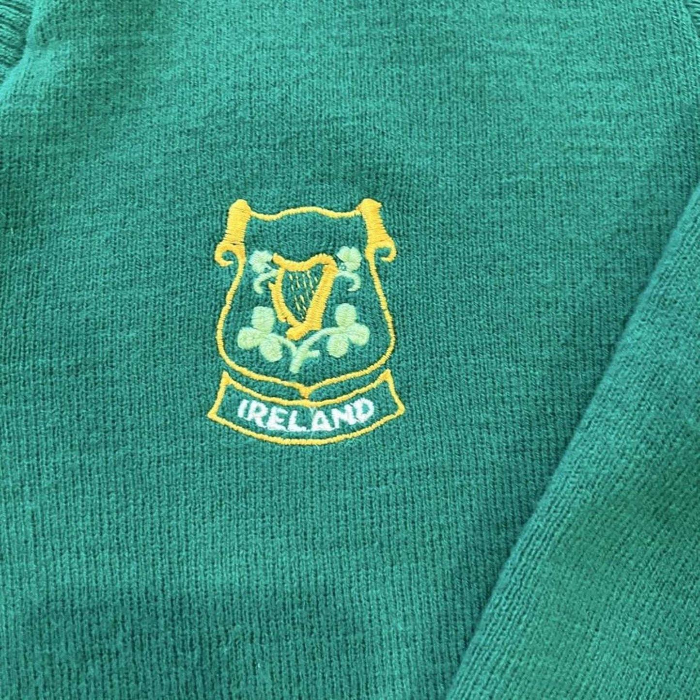 Vintage Ireland V-Neck Sweater Made in Ireland Green Crest Knit