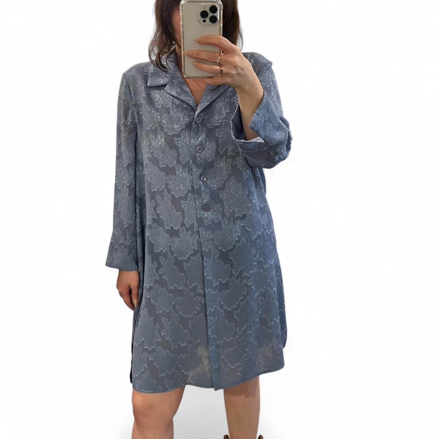 Vintage 90s Sheer Jacquard Button-Up Tunic