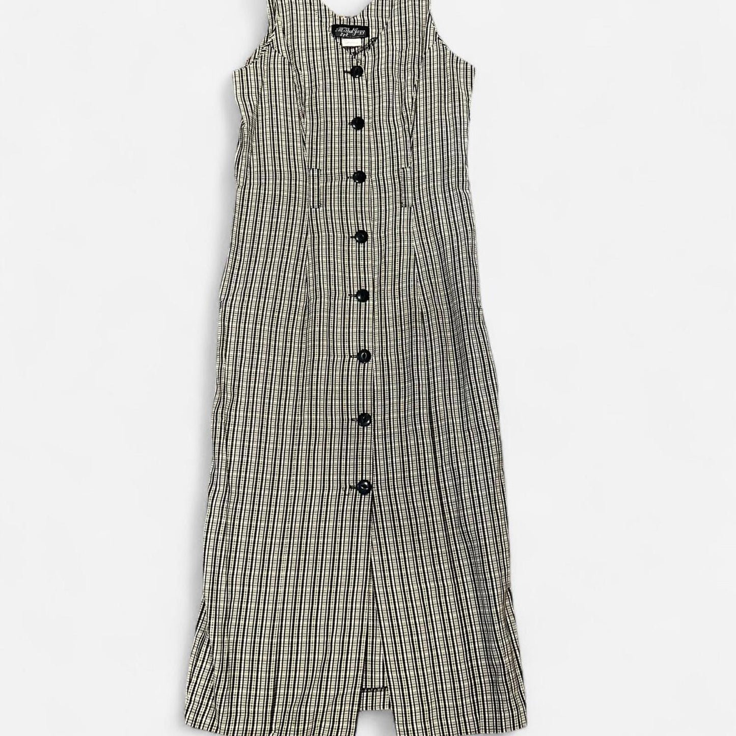 Vintage 90’s Black & White Gingham Button Front Midi Dress
