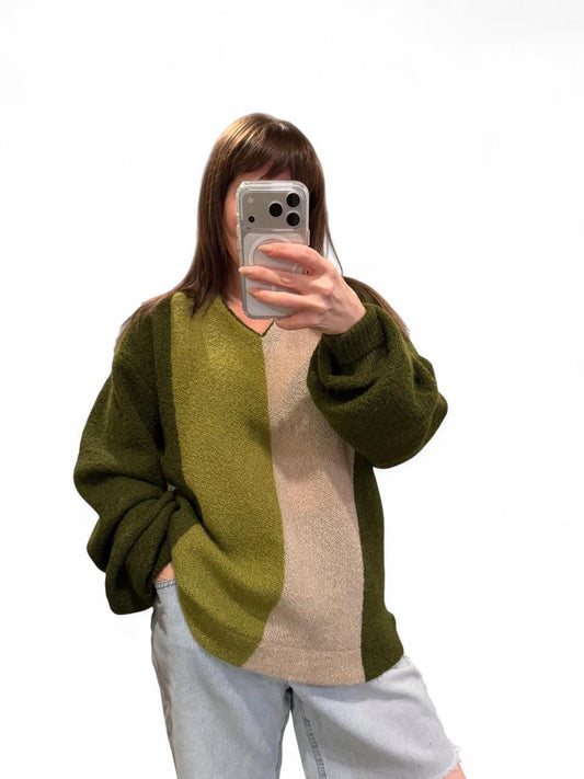 Vintage 80s Mohair Wool Colorblock Sweater