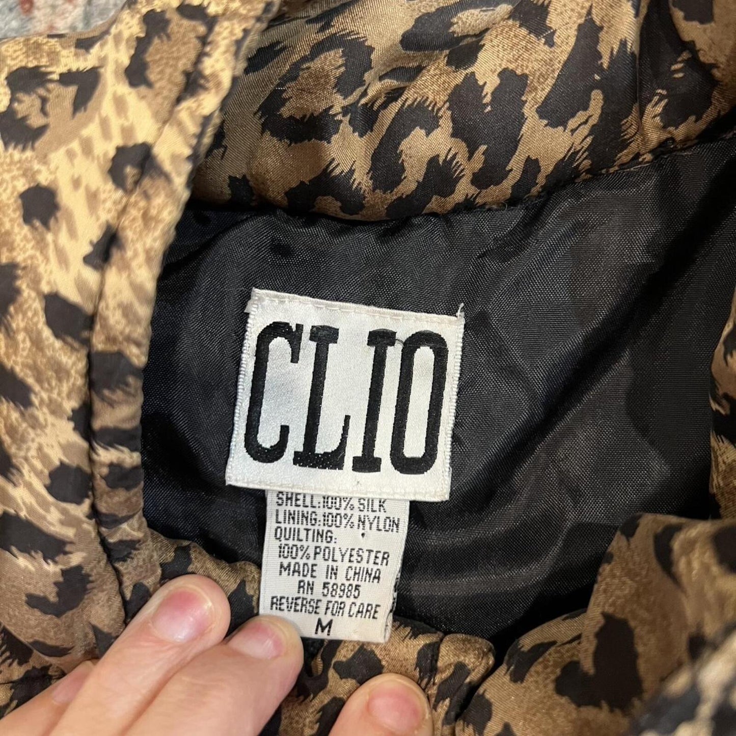 Vintage Silk Leopard Print Jacket M Quilted Y2K Oversized