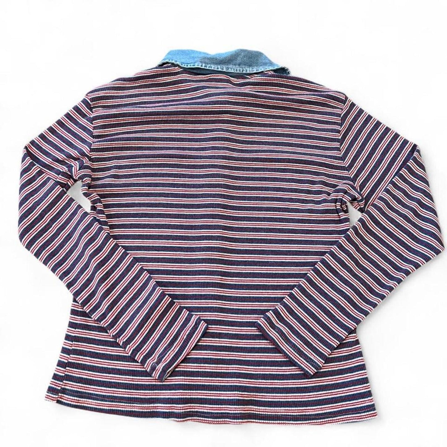 Vintage Y2K striped ribbed button up top with denim collar