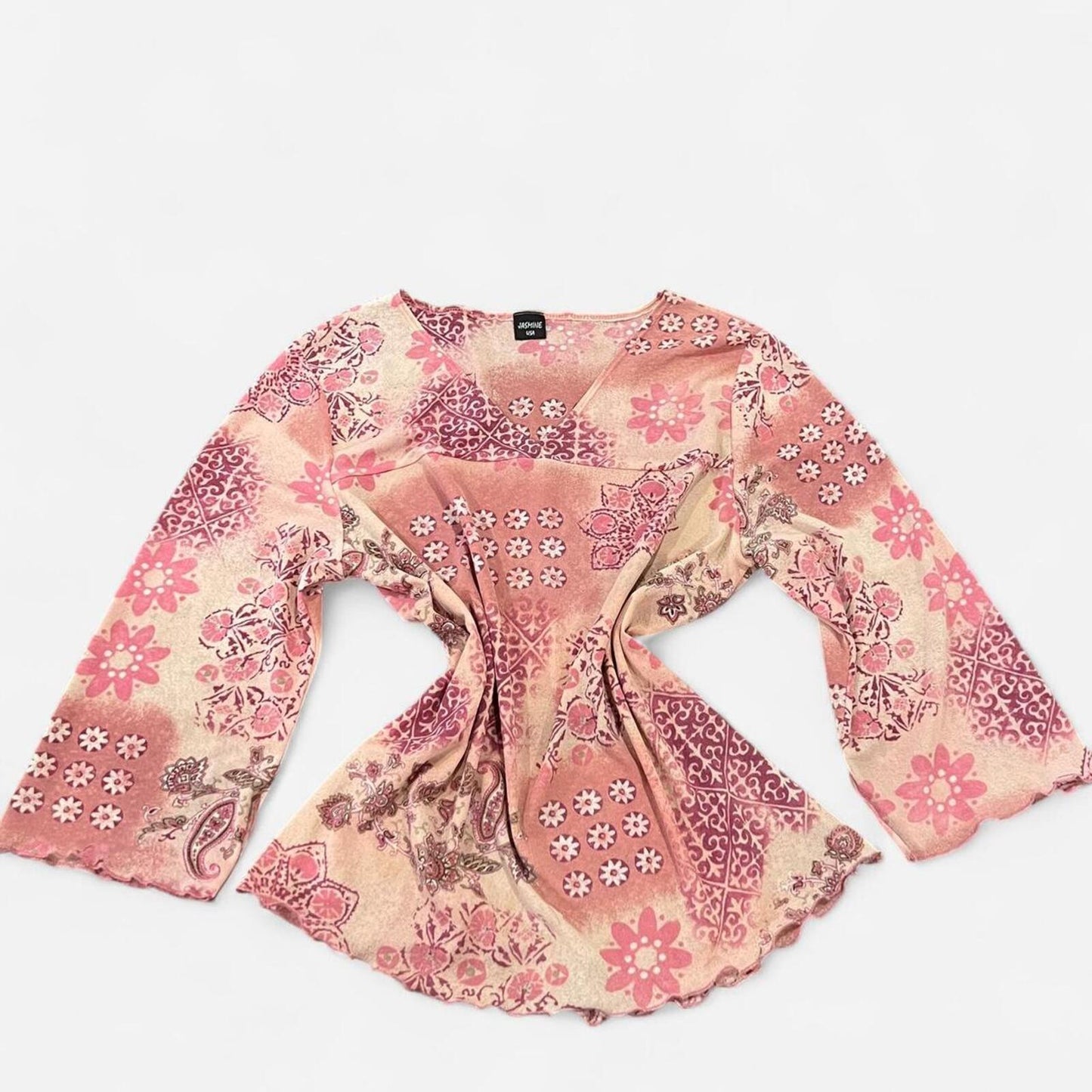 Vintage Y2K Sheer Pink Patchwork Top S/M Fairy Grunge Mesh