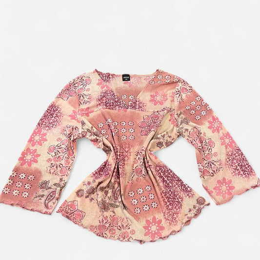 Vintage Y2K Sheer Pink Patchwork Top S/M Fairy Grunge Mesh